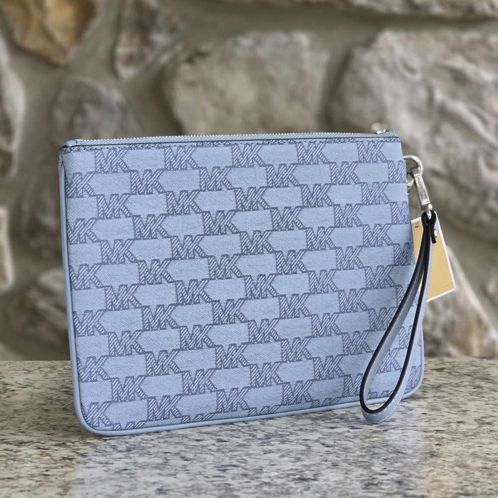 Michael Kors Jet Set Logo Large 2 In 1 Card Case Wristlet Blue - Picture 3 of 8